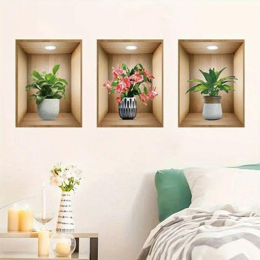 (3pcs Set) 3D Plant Wall Stickers - Random Design