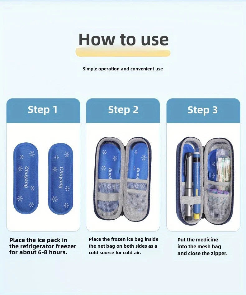 1/2 Set Insulin Pen Cooling Travel Box with 2 Cool Gel Pack