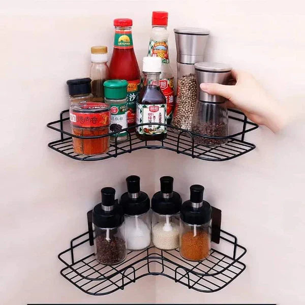Wall Corner Rack For Bathroom & Kitchen With Hooks