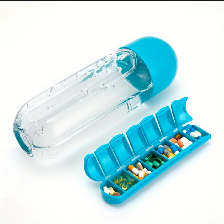 Portable water bottle pill box in medicine vitamin gym fitness Traveling