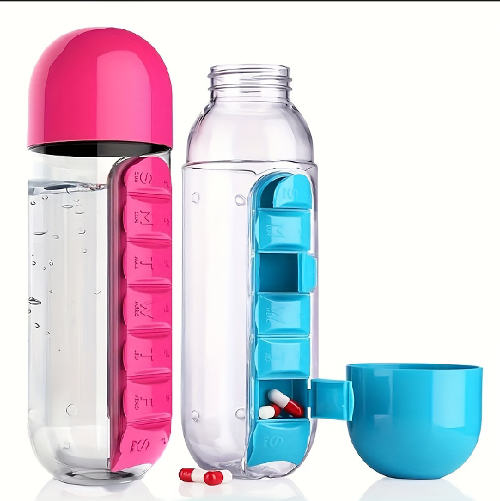 Portable water bottle pill box in medicine vitamin gym fitness Traveling
