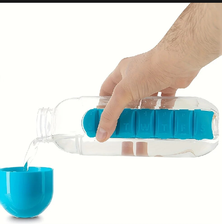 Portable water bottle pill box in medicine vitamin gym fitness Traveling