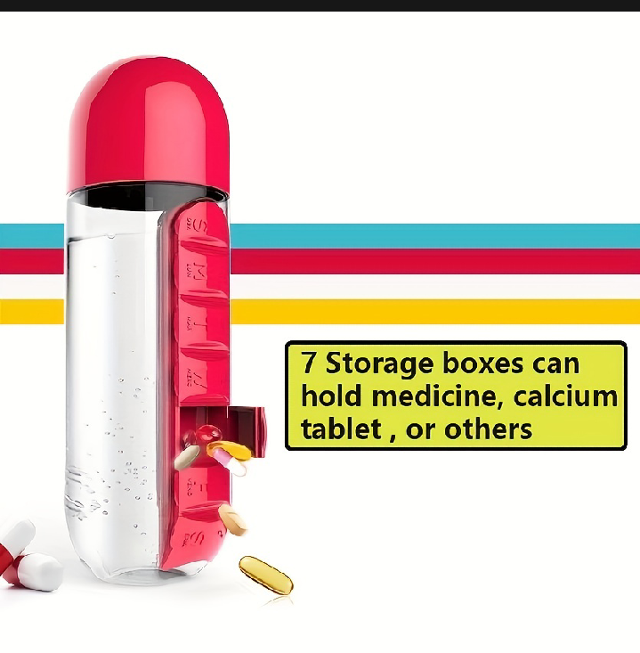 Portable water bottle pill box in medicine vitamin gym fitness Traveling